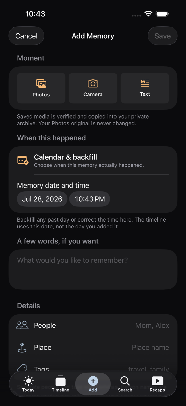 A private memory editor on iPhone