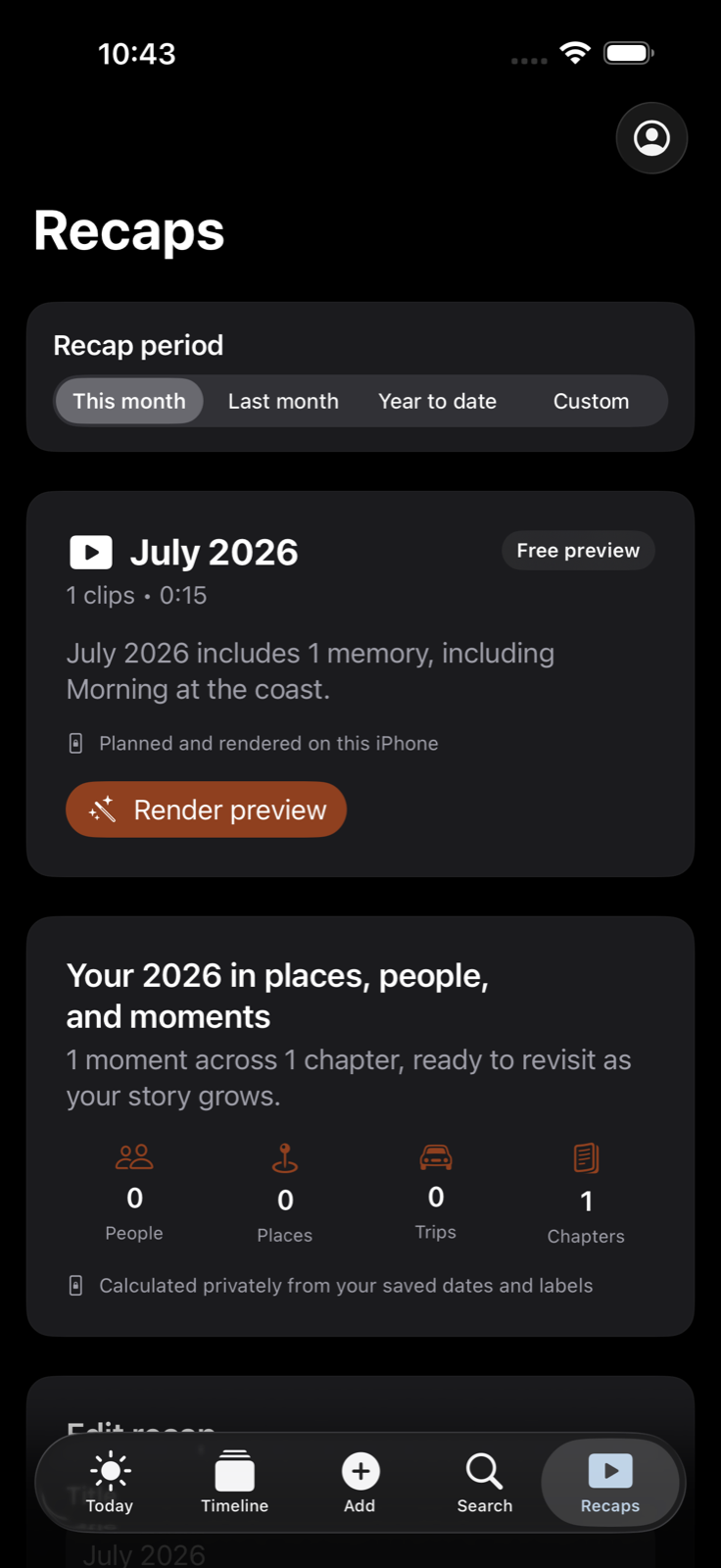 A private monthly memory film on iPhone