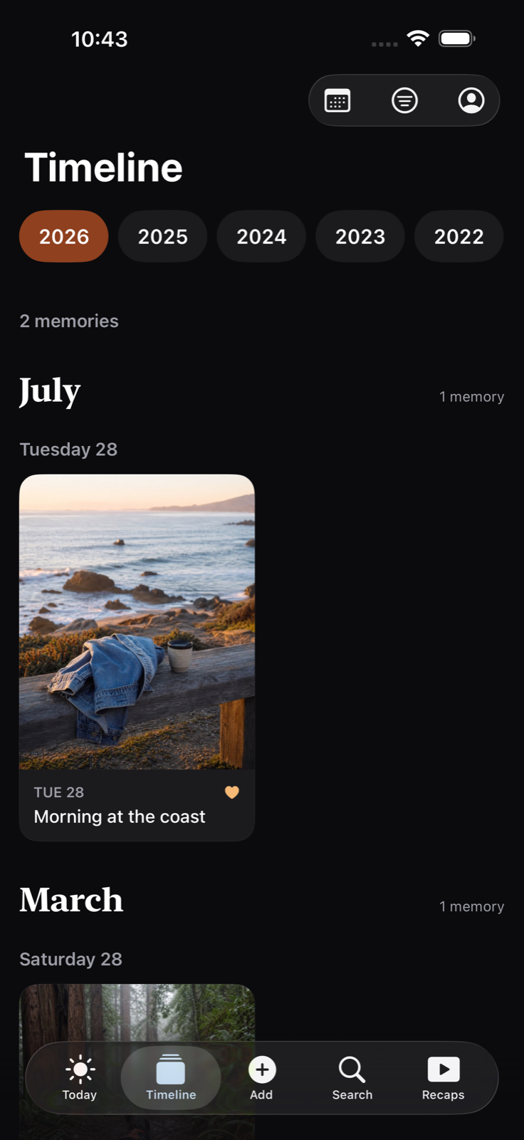 A private memory timeline on iPhone